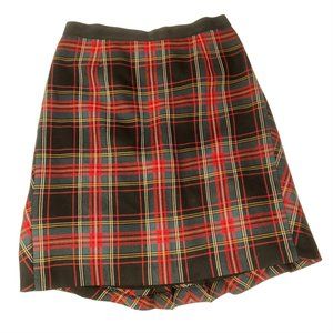 J. Crew red black green Black Stewart Scottish Tartan plaid Skirt 8